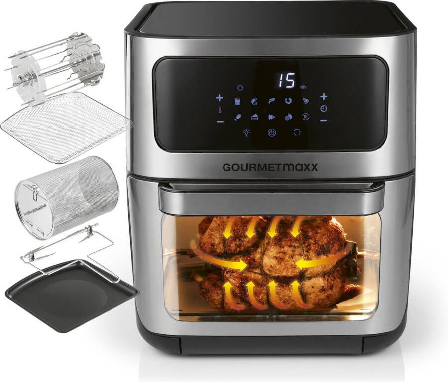 Gourmetmaxx Digitale heteluchtoven met kijkvenster 12l roestvrij staal