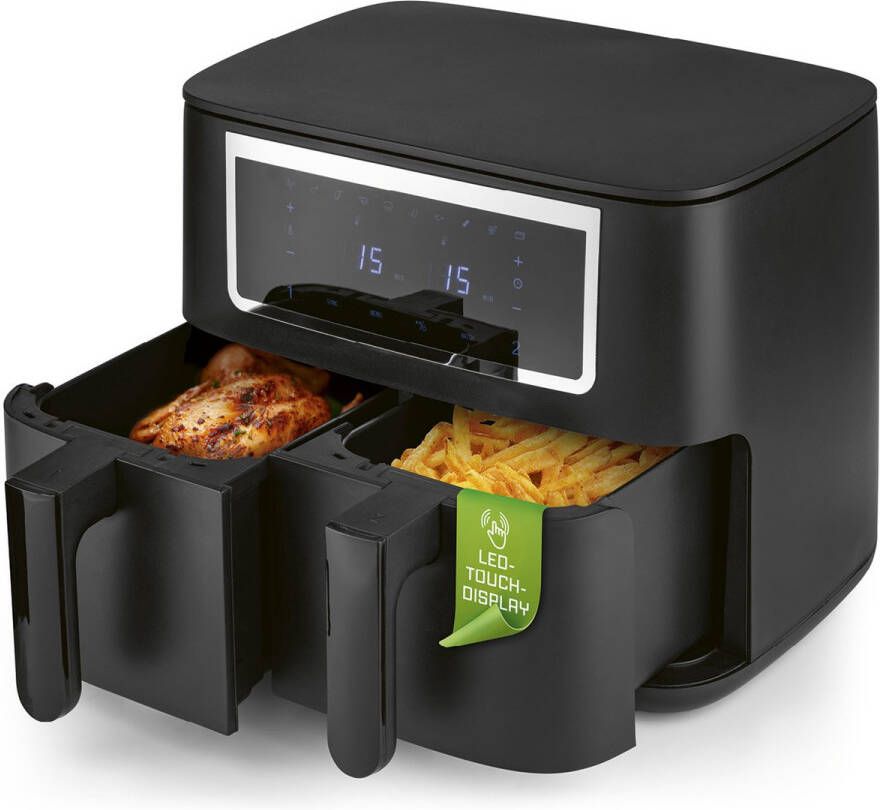 Gourmetmaxx Dubbele Heteluchtfriteuse Airfryer – 2 x 4L Synchroon Kookzones Touchscreen & 10 Programma s Gezond frituren met weinig olie