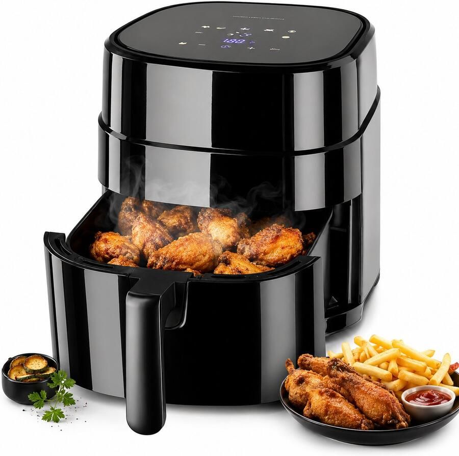 Gourmetmaxx Airfryer 4 5 Liter – Digitale Heteluchtfriteuse met Touchscreen – 7 Automatische Programma's – Friteuse Zonder Olie – Oliearm Bakken Grillen Braden & Roosteren – Voor 2-4 Personen – Zwart
