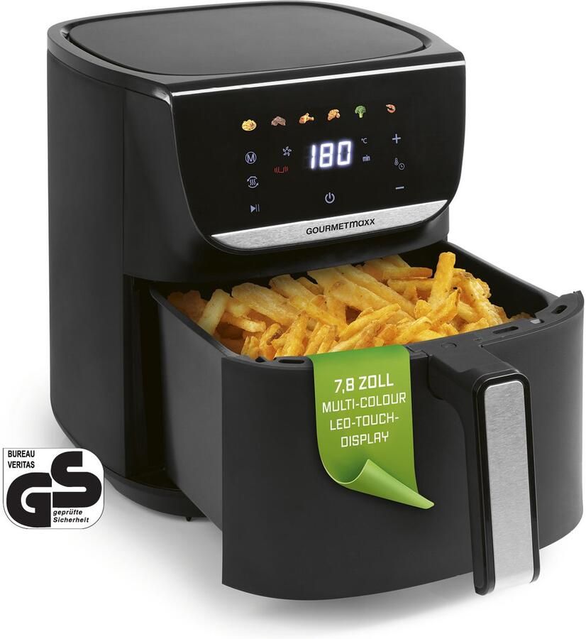 Gourmetmaxx AirGenius heteluchtfriteuse 5 l Airfryer Friteuse met 7 programma's Minibakoven Vetarm en lekker voor 3-5 personen Heteluchtfriteuse met kleurendisplay led-touchscreen