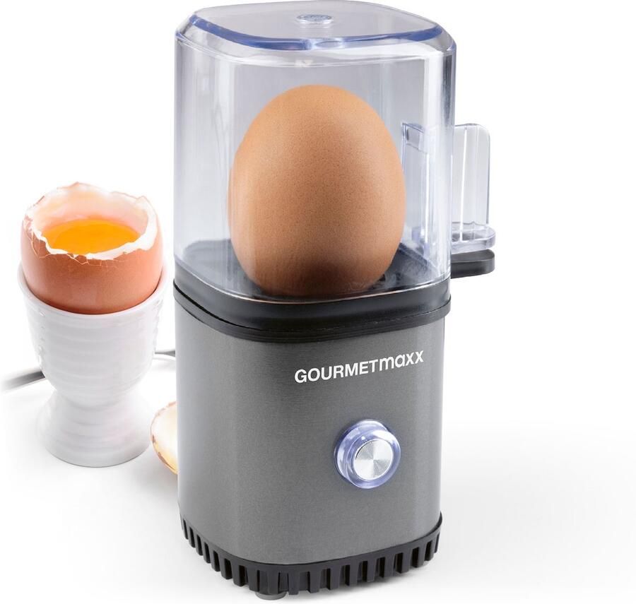 Gourmetmaxx eierkoker voor 1 ei Eierkoker met eierprikker in maatbeker Eierkoker – 3 hardheidsgraden voor je eierbeker Design eierkoker klein – vaatwasmachinebestendige onderdelen