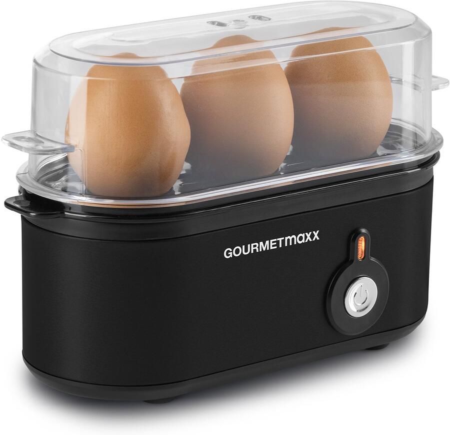 Gourmetmaxx eierkoker voor 3 eieren Eierkoker met eierprikker in maatbeker Eierkoker – 3 hardheidsgraden voor je eierdopje Design eierkoker klein – vaatwasmachinebestendige onderdelen
