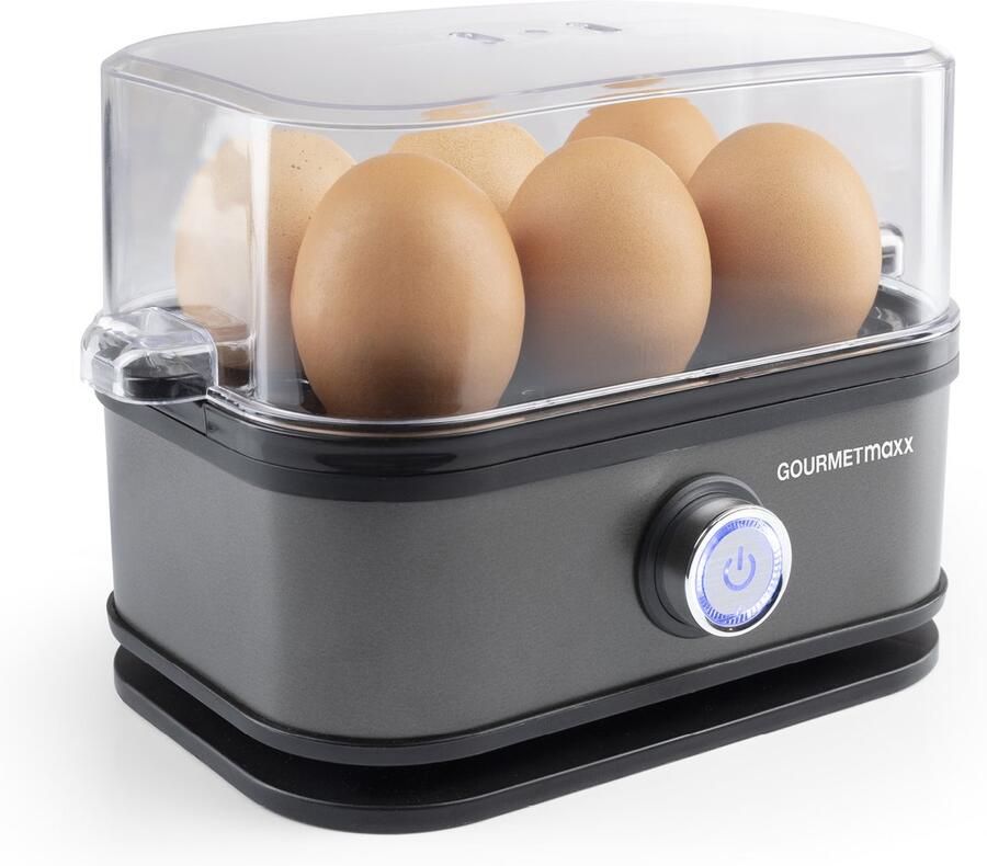 Gourmetmaxx eierkoker voor 6 eieren Eierkoker met eierprikker in maatbeker Eierkoker met 3 hardheidsgraden – voor elk ei de juiste Design eierkoker antraciet vaatwasmachinebestendige onderdelen