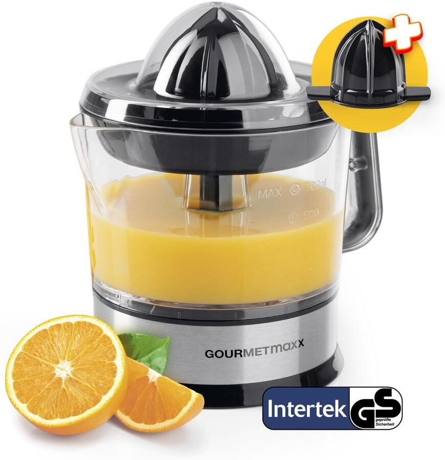 Gourmetmaxx elektrische citruspers & sinaasappelsap Sapcentrifuge met een inhoud van 700 ml Citruspers met accessoires voor de meest verse smaak 40 W [transparant zilver]