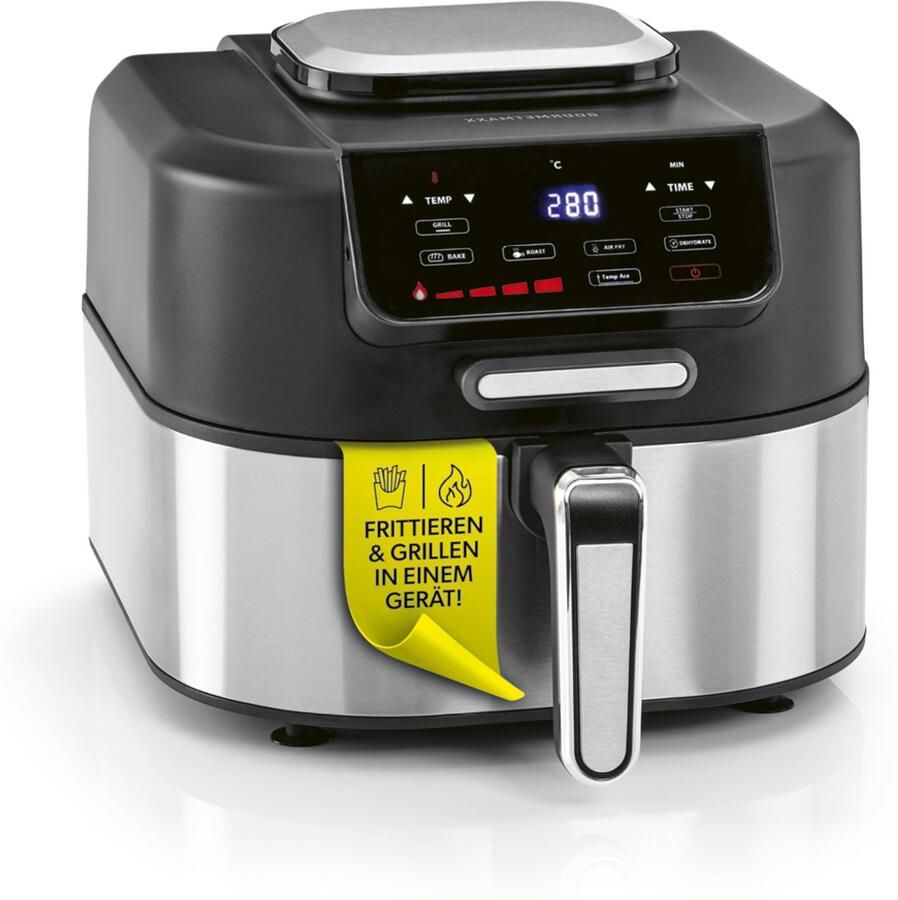 Gourmetmaxx FryBBQ Heteluchtfriteuse 5L – Airfryer met boven- en onderwarmte 5 Modi inclusief Drogen – 2-in-1 Friteuse en Grill met Gegoten Aluminium Rooster