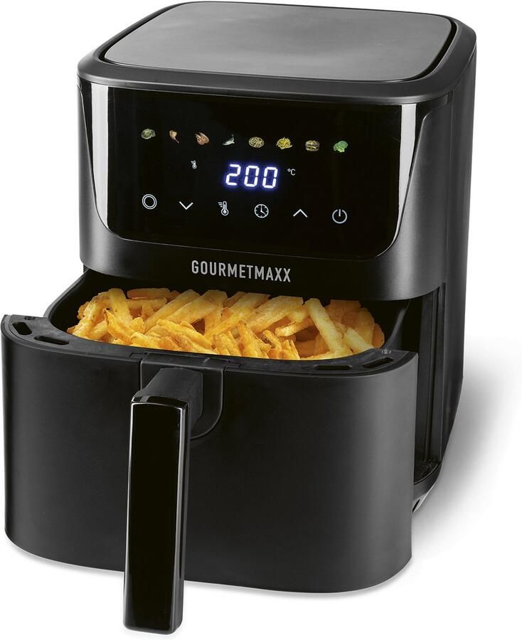 Gourmetmaxx heteluchtfriteuse 6 5 l 1600 W zwart – digitale heteluchtfriteuse met led-touchscreen en timer vetarm frituren grillen en bakken