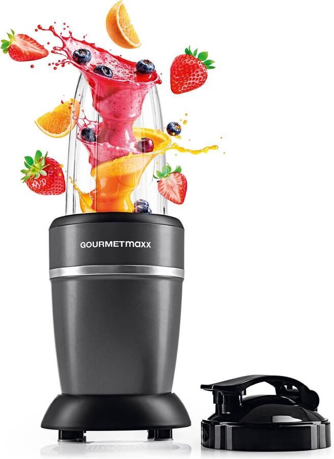 Gourmetmaxx Mixer & Smoothie Maker 4-delig Elektrische staande mixer voor een vitaminekick voor onderweg Voedingsmixer met lekvrije deksel Blender keukenmachine voor shakes en meer