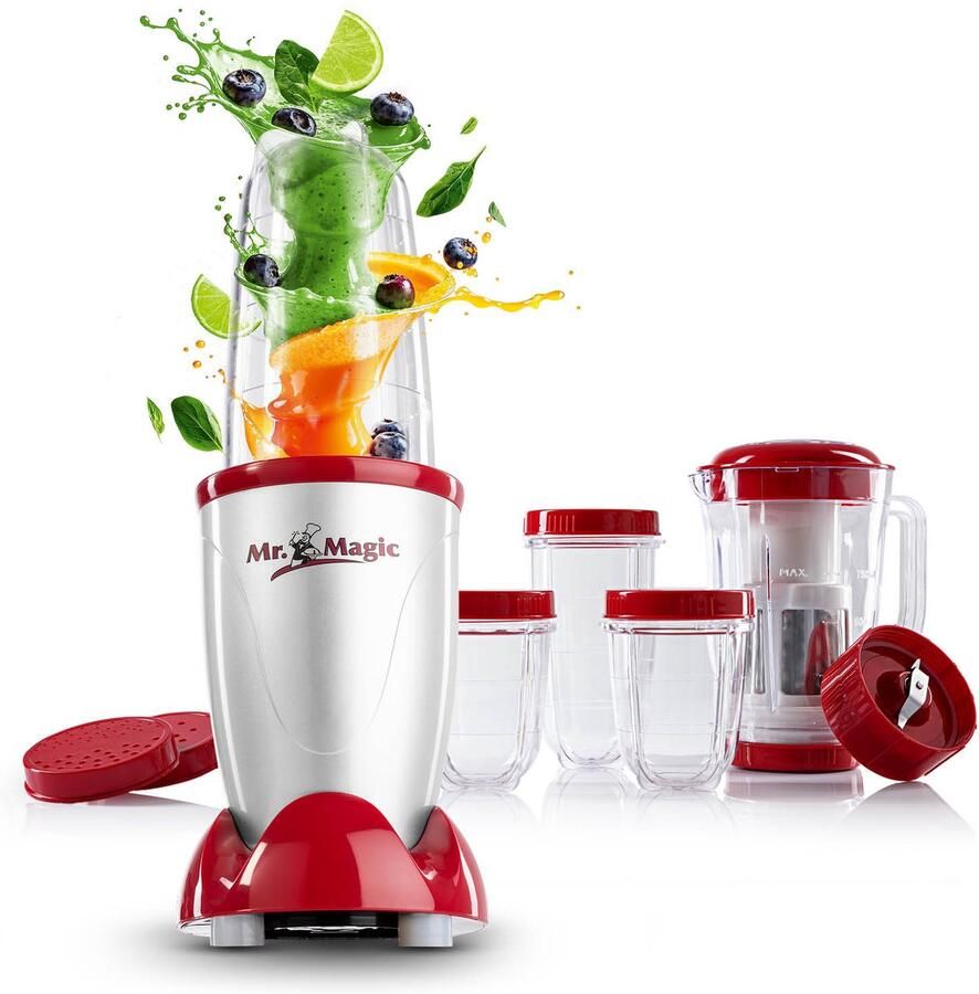 Gourmetmaxx Mr. Magic Mixer Smoothiemaker met XXL-accessoireset Staande mixer 18-delig Blender met lekvrije vershouddeksels Keukenmachine voor shakes smoothies enz