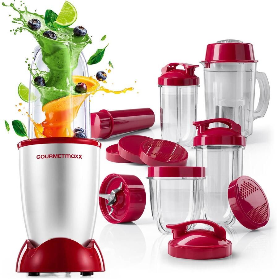 Gourmetmaxx Mr. Magic Power Pro-blender 400 watt Smoothiemaker met meeneemdeksel Staande blender met mengbeker en vershouddeksel voor bewaren Blender met XL-accessoireset voor shakes smoothies enz