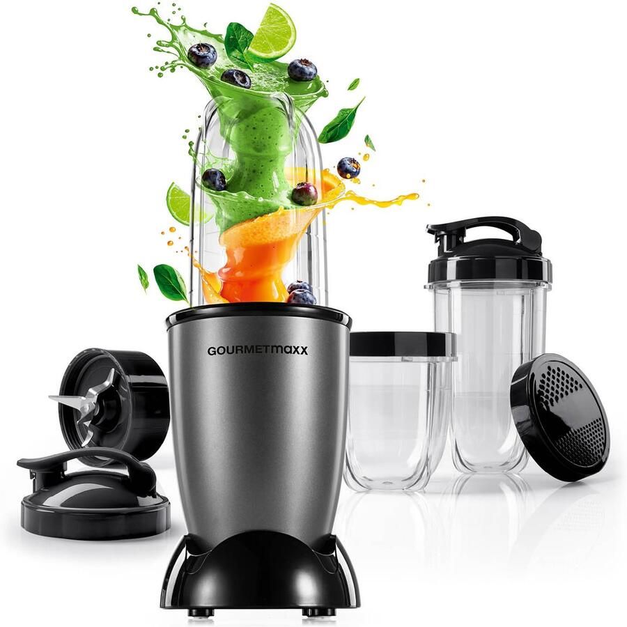 Gourmetmaxx Mr. Magic Power Pro Mixer 400 Watt Smoothiemaker met deksel om mee te nemen Staande mixer met blenderkom en deksel Blender met L-accessoireset voor shakes enz