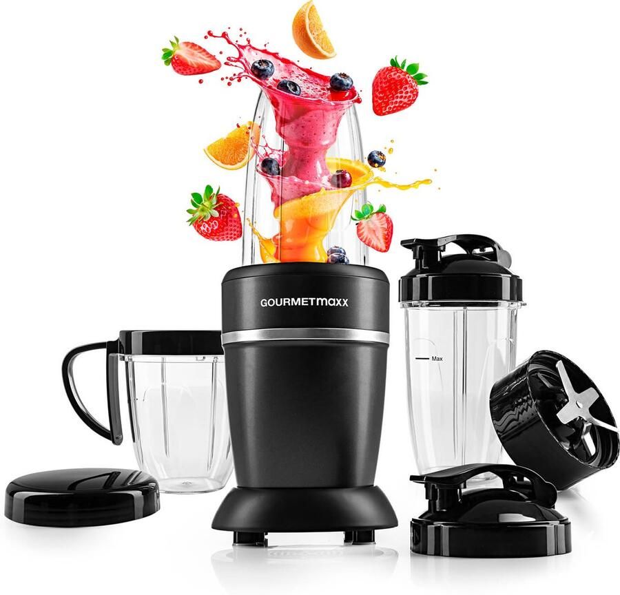Gourmetmaxx Nutrition Mixer 1000 Watt Smoothie Maker mit to go Deckel Standmixer mit Mixbecher & Frischhaltedeckel – ideal zum Aufbewahren Standmixer mit Zubehörset L für Shakes Smoothies etc