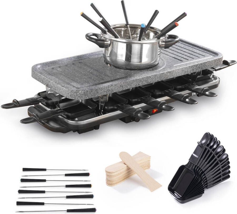 Gourmetmaxx raclette en fondue combi XXL elektrische raclette grill fondue voor 12 personen keramische antiaanbaklaag & stenen plaat