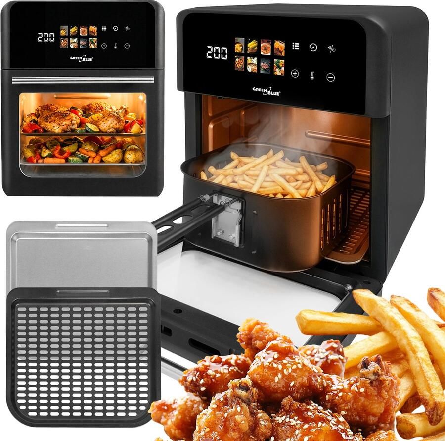 GreenBlue GB950 AIR FRYER Vetvrije friteuse 1800 W 10 l 8 programma s Accessoires Timer