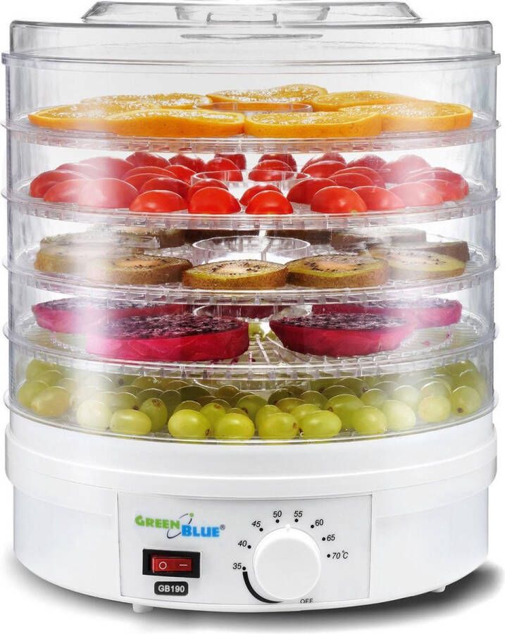 GreenBlue Voedseldroger Fruit & Groenten Dehydrator GB190 250 W met 5 lades