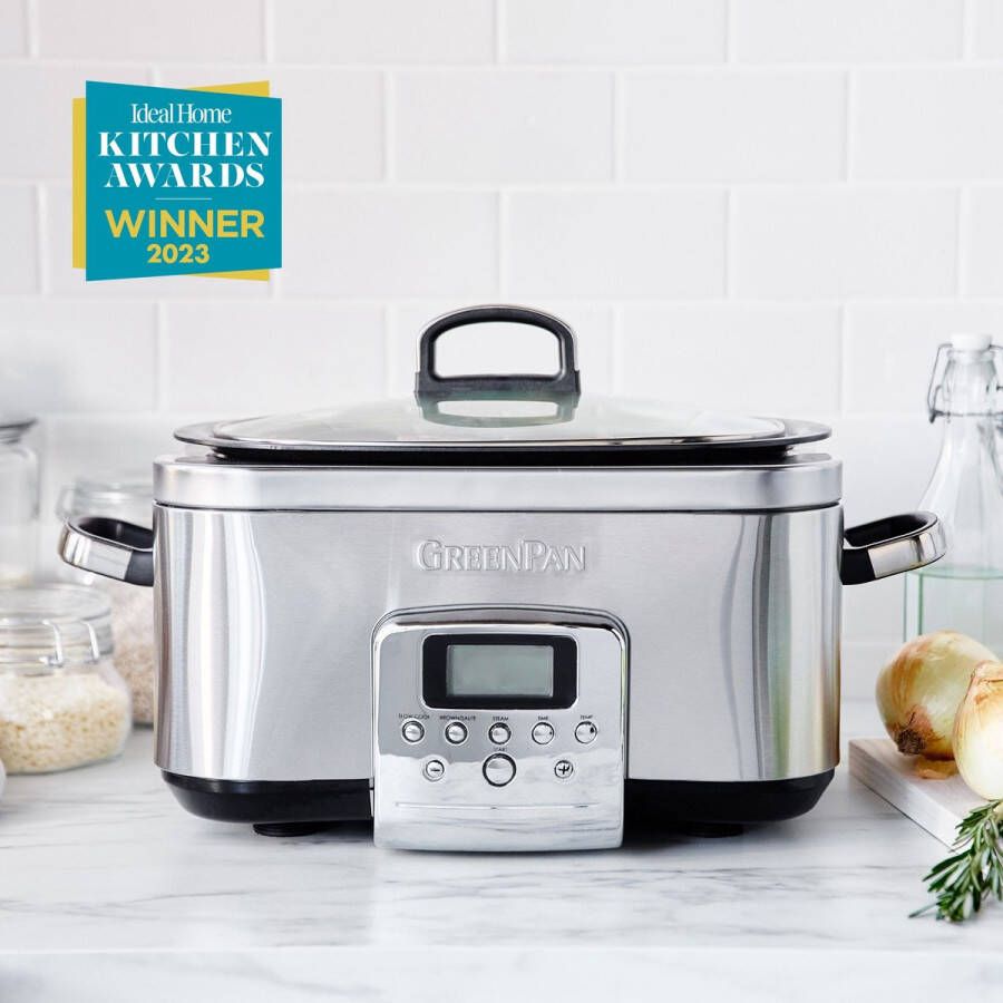 Greenpan Slowcooker 6.0 liter RVS Keramische anti-baklaag