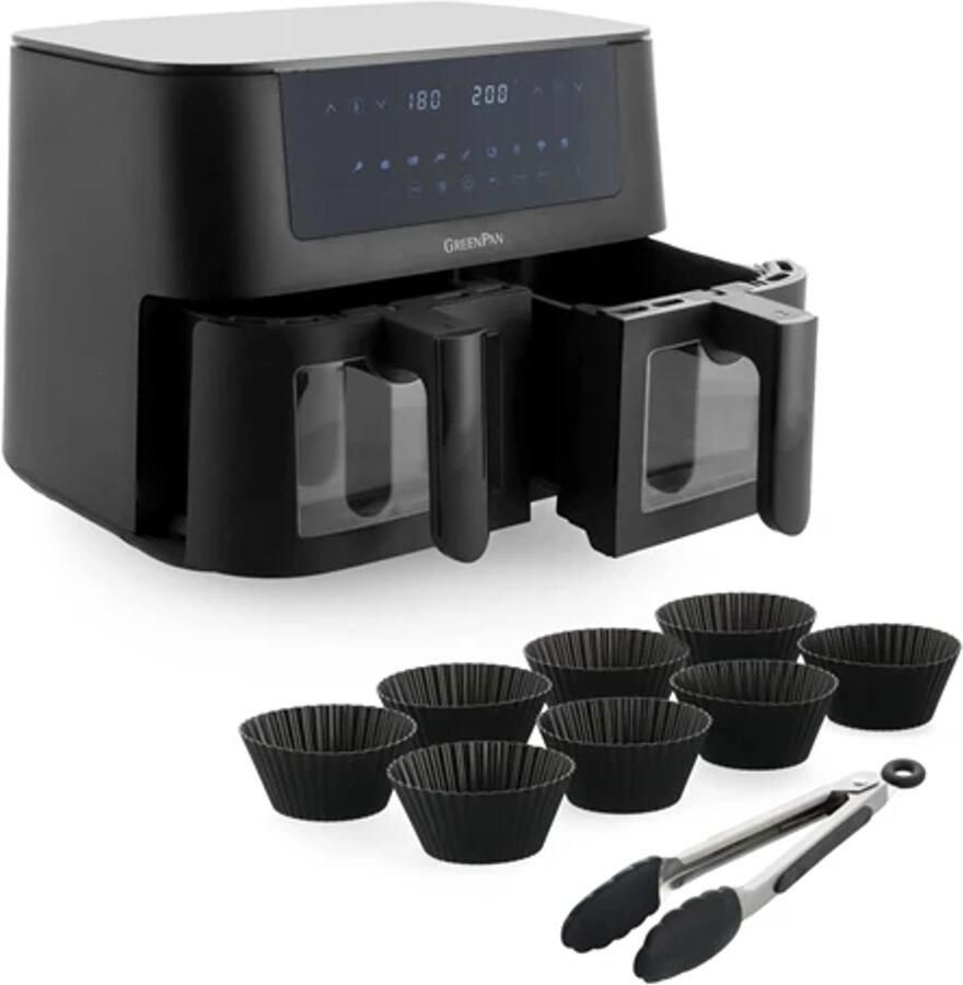 GreenPan Bistro Dual Zone airfryer 2x 4L + 9-delige bakset
