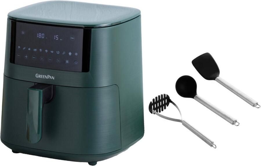 GreenPan Bistro XXL Airfryer 7.2L Heteluchtfriteuse PFAS-vrij 11 programma's 1650W Keramische antiaanbaklaag Met spatelset Pine Green