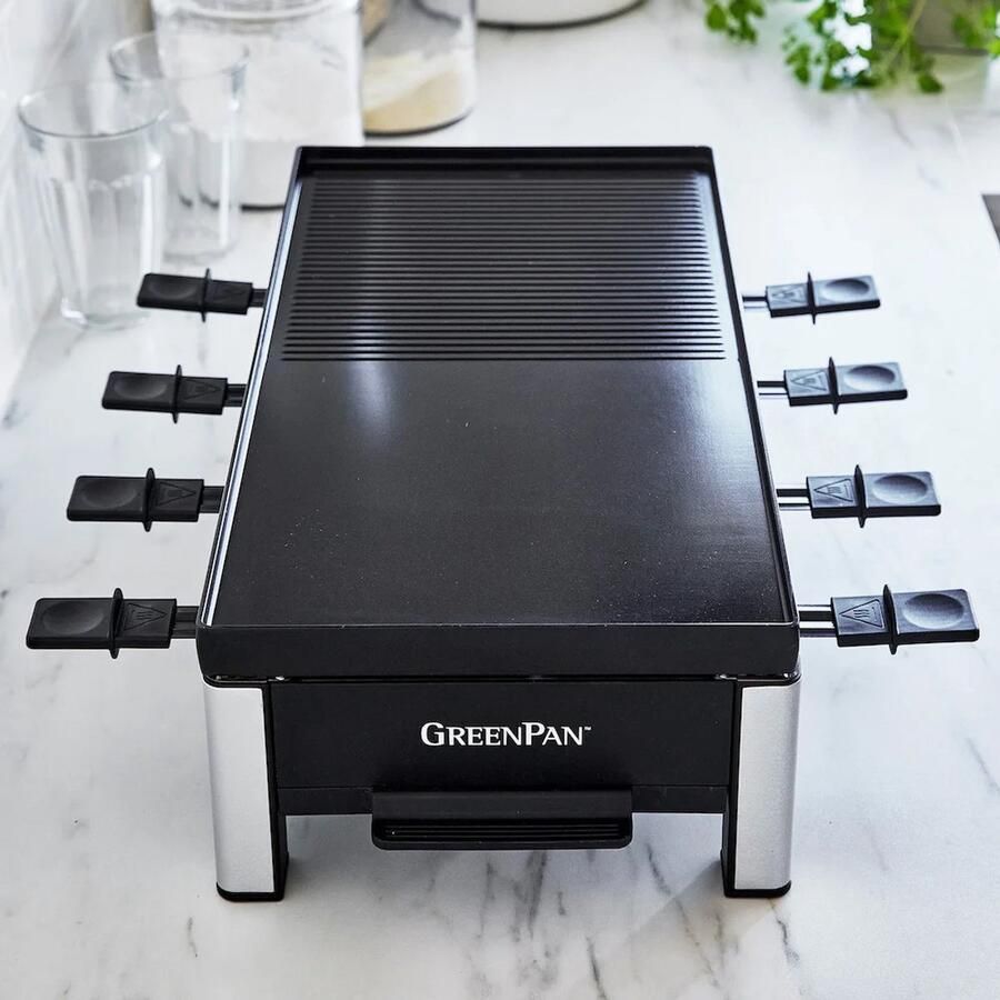 GreenPan Chef's Collection Gourmet Raclette voor 8 Personen Dubbelzijdig Grill & Teppanyaki 52.6x24x15.4 cm 1700W Keramische Antikleef PFAS-vrij Zwart Jeroen Meus - Foto 2