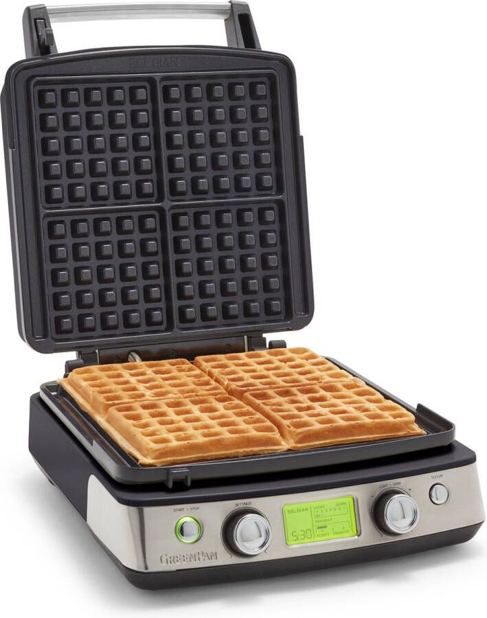 GreenPan Wafelijzer Glossy Black (incl. 2 sets wafelplaten) PFAS-vrije keramische antiaanbaklaag