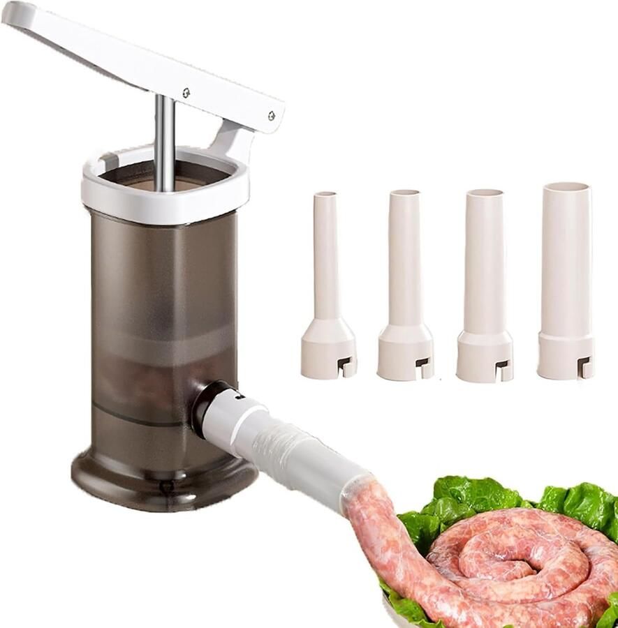 Grijs Handmatige Worst Vulmachine Met Vier Uitwisselbare Tubes Worstmaker Voor Thuisgebruik Efficiënte Vleesvuller Met Stevige Constructie