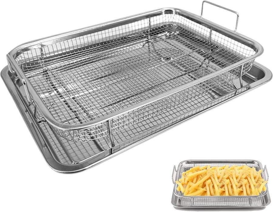 Grillmanden voor Oven en Grill 2 Stuks 30.2 cm x 22.5 cm Perfect voor Krokante Kip en Frietjes Bakken en Grillen