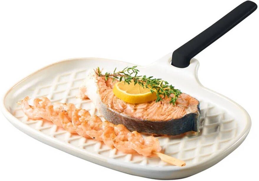 Grillmeister Grillplaat met afneembare greep vuurvaste steen ideaal voor het serveren van vlees vis en groenten direct van de grill
