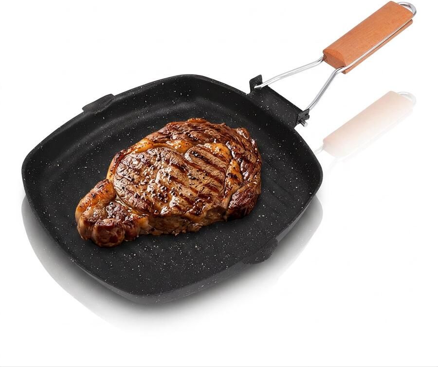 Grillpan Inklapbare handgreep Koolstofstaal 24x24 cm