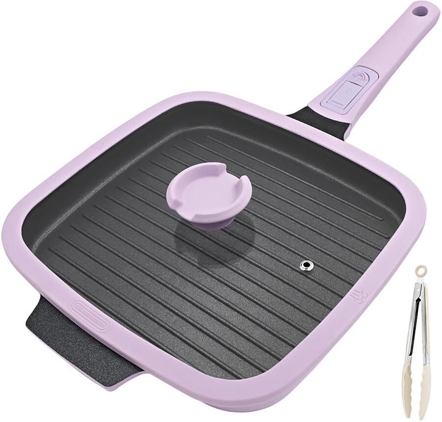 Grillpan met deksel 26 x 24 cm Vierkant Paars