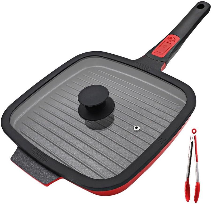 Grillpan met deksel 26 x 24 cm Vierkant Rood