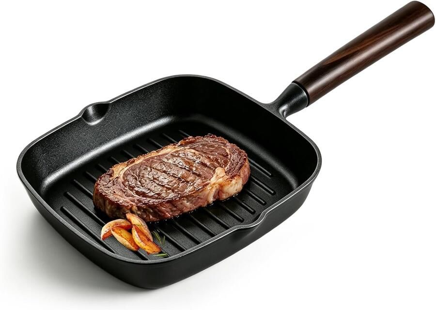 Grillpan met dubbele uitgiet 22 x 22 cm antiaanbaklaag