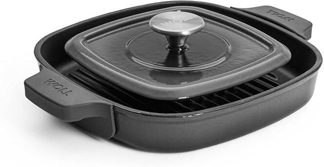 Grillpan vierkant met groeven Inclusief steakpers 24 x 24 cm