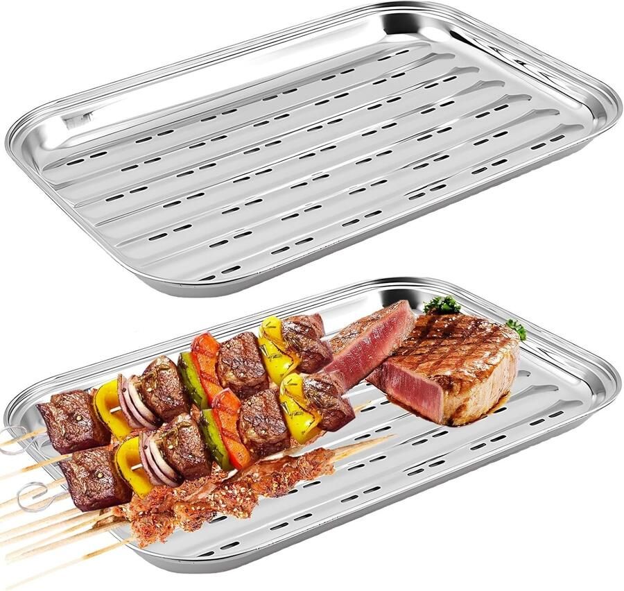 Grillplaat RVS 34 9 x 24 5 x 2 7 cm Herbruikbare Bakplaat voor Groenten Vis of Vlees