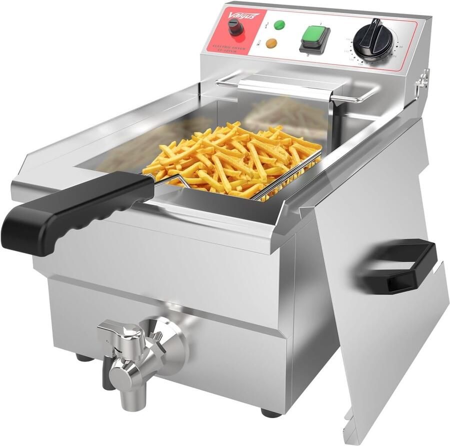 Grote Elektrische Friteuse Groen 10 L Roestvrijstalen Keukenfriteuse met Afvoersysteem Voor Commercieel Gebruik