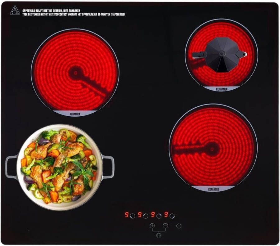 Gtb Elektrische Kookplaat 4 Pits Elektrische Fornuis Elektrische Kookplaat Vrijstaand 4 Kookzones Kinderslot Zwart 68cm x 63cm x 11cm