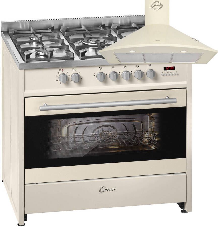 Gurari Elektrisch gasfornuis 90 cm 121L GCH E 911 Cr + GCH C 046 BG 9 afzuigkap 90cm