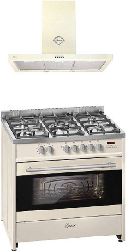 Gurari elektrisch gasfornuis afzuigkap 90 cm 121L GCH E 911 Cr + GCH 461 BG 9 afzuigkap 90cm