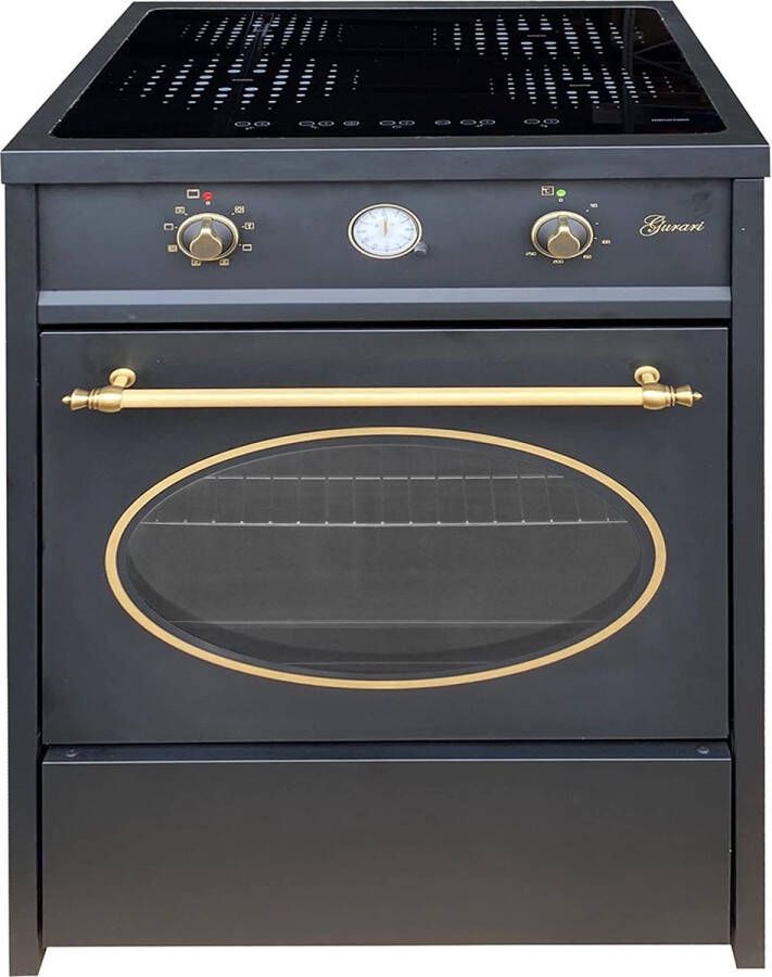 Gurari Fornuis GCH E 612 BL r Retro Inductie 60 cm Retro Range Coocker 60 L Zwart 4 kookzones met booster (2 kookzones + 1 flexzone)