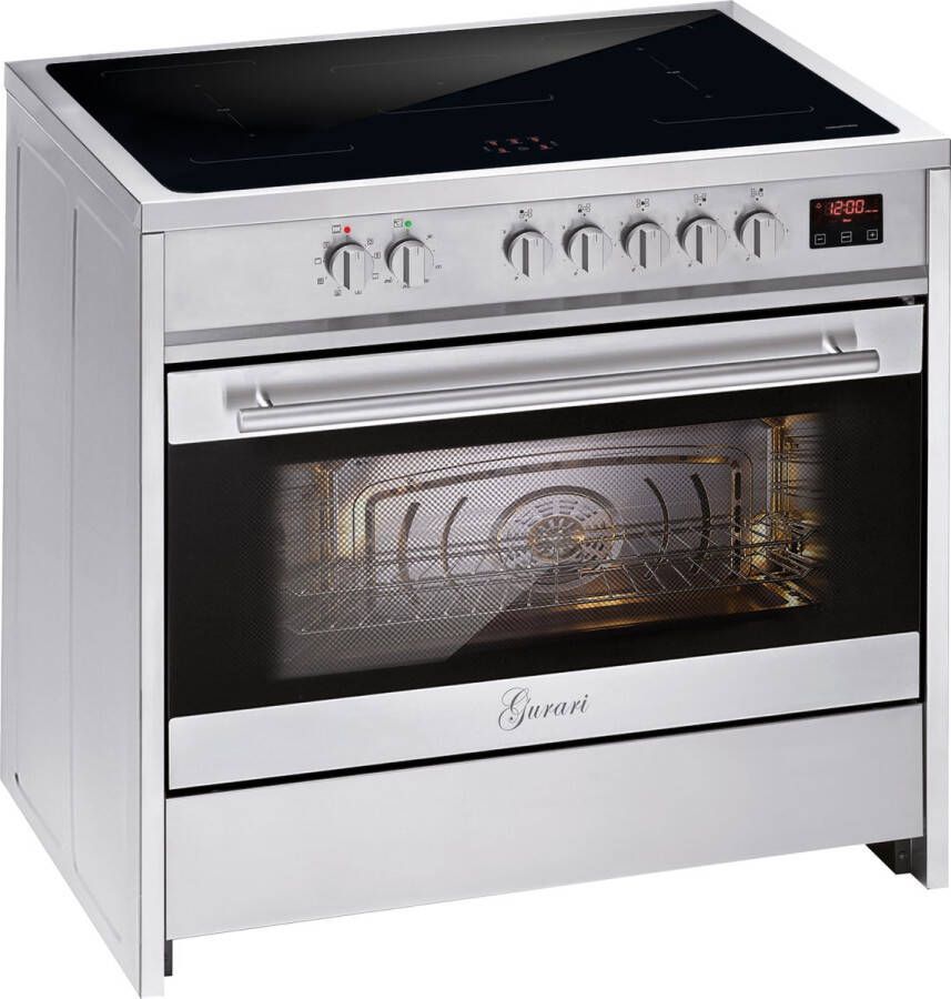 Gurari fornuis met elektrische oven 90 cm GCH E 913 X roestvrij staal Range Coocker met 5 inductiezones (2 Flex Zone)