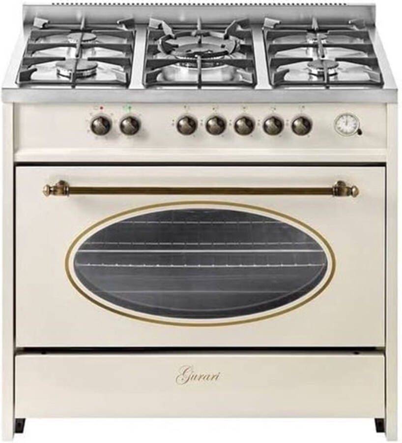 Gurari Gasfornuis GCH E 914 Cr R Retro 90 cm Nostalgia Range Coocker 121 l 8 functies hetelucht barbecue 5 hoogwaardige branders 4 kW WOK aardgas propaan