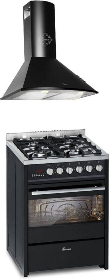 Gurari GCH E 610 BL gasfornuis vrijstaand 60 cm+GCH 046 BL 6 Afzuigkap 60 cm