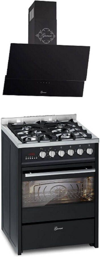 Gurari GCH E 610 BL gasfornuis vrijstaand 60 cm+GCH 268 BL 6 PRIME Afzuigkap 60 cm