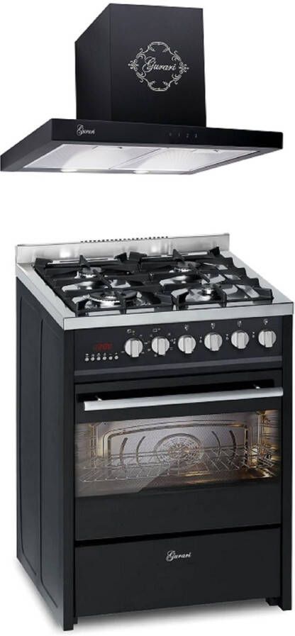 Gurari GCH E 610 BL gasfornuis vrijstaand 60 cm+GCh 462 BL 6 Prime Afzuigkap 60 cm