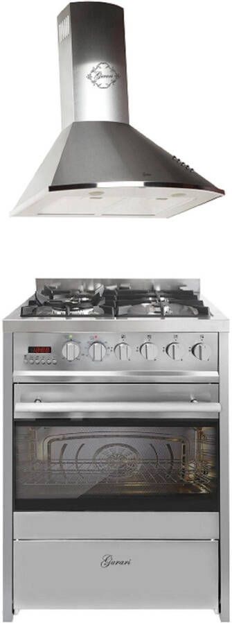 Gurari GCH E 610 X gasfornuis vrijstaand 60 cm+GCH C 046 IS 6 Afzuigkap 60 cm