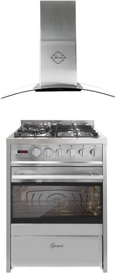Gurari GCH E 610 X gasfornuis vrijstaand 60 cm+GCH T 465 IS 60 BL PRIME Afzuigkap 60 cm