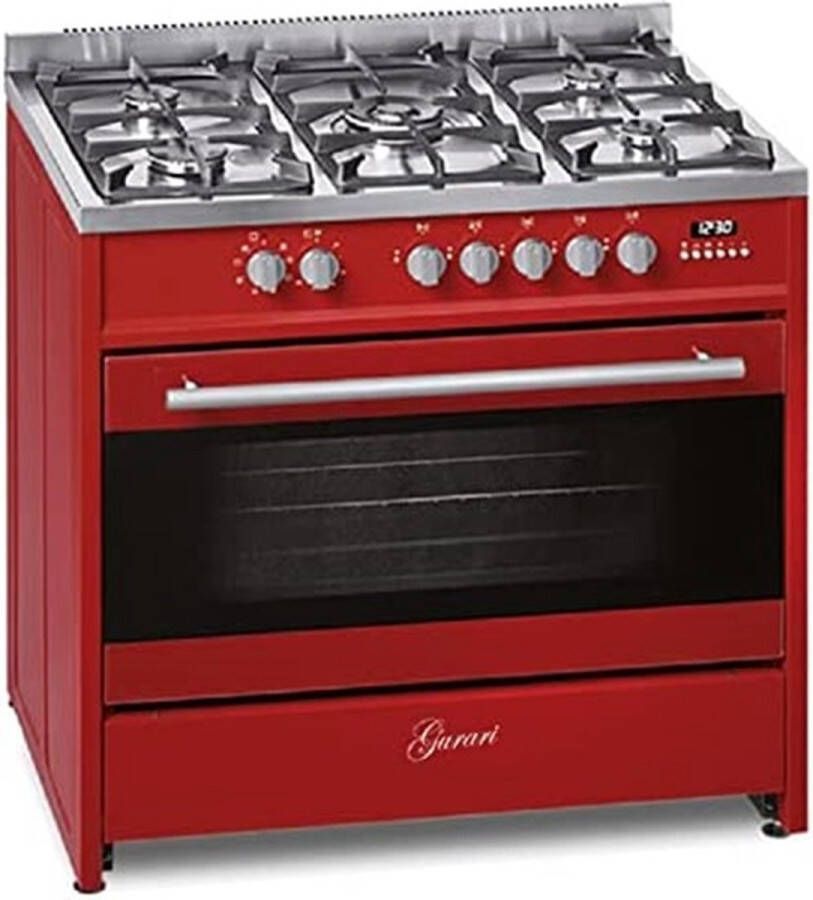 Gurari GCH E 911 R Gasfornuis 90 cm Reiscooktoestel 121L 8 functies Hot Air Gril 5 hoogwaardige branders 4 kw WOK Natuurgas Propaangas