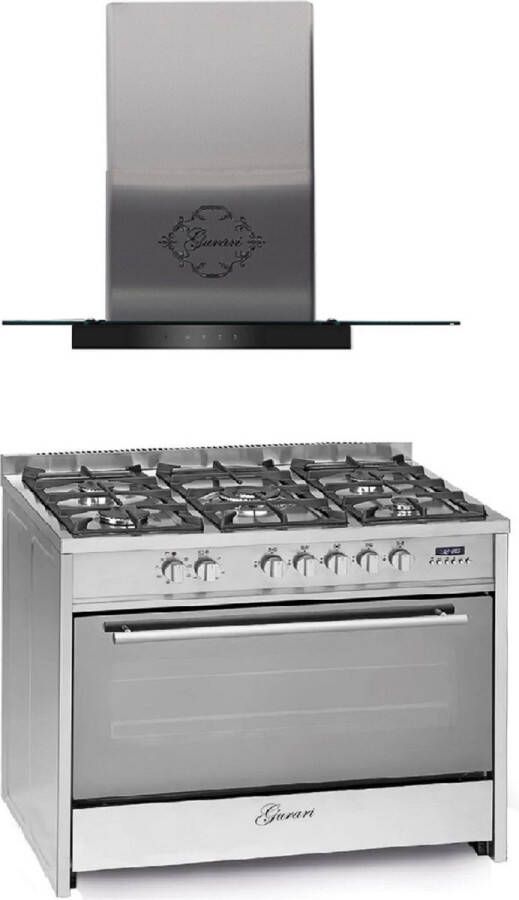 Gurari GCH E 911 X Gasfornuis 90 cm Reiscooktoestel 121L+Afzuigkap GCH T 466 IS 90 BL PRIME 90 cm