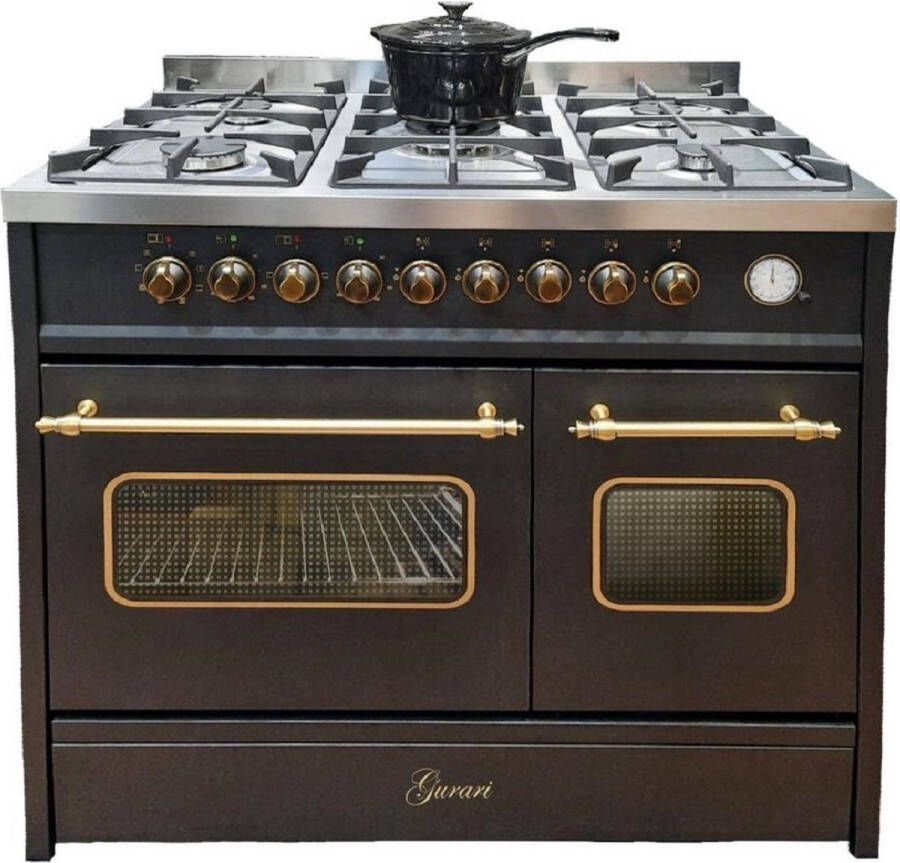 Gurari GCH E 916 Bl Gasfornuis 90 cm retro gasfornuis met elektrische oven Range Coocker 89L 8 functies hete lucht grill 5 hoogwaardige branders 4 kW wok aardgas propaangas