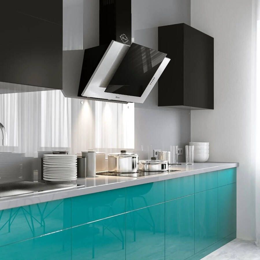 Gurari GCH S 482 90 IS+Slang Afzuigkap 90cm 1000 m³ h roestvrij staal zwart glas