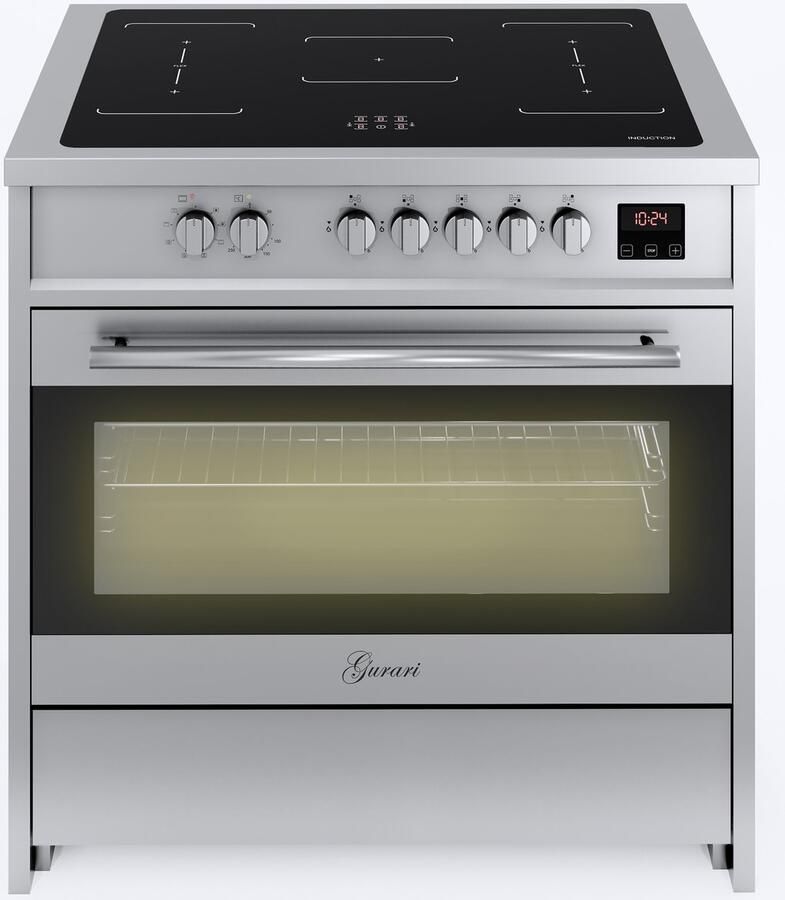 Gurari fornuis met elektrische oven 90 cm GCH E 913 X roestvrij staal Range Coocker met 5 inductiezones (2 Flex Zone)