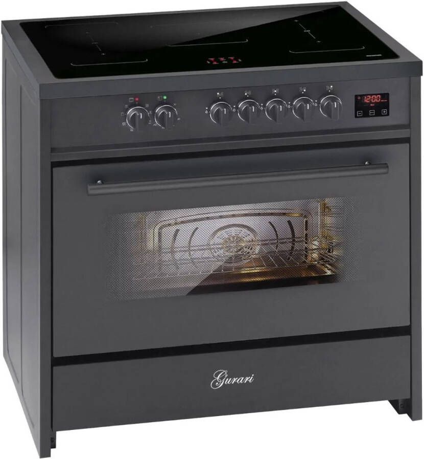 Gurari inductiekookplaat met elektrische oven E 913 BL 90 cm inductiekookplaat Range Coocker met 5 inductiezones (2 flexzones) allemaal met booster inductiekookplaat in zwart